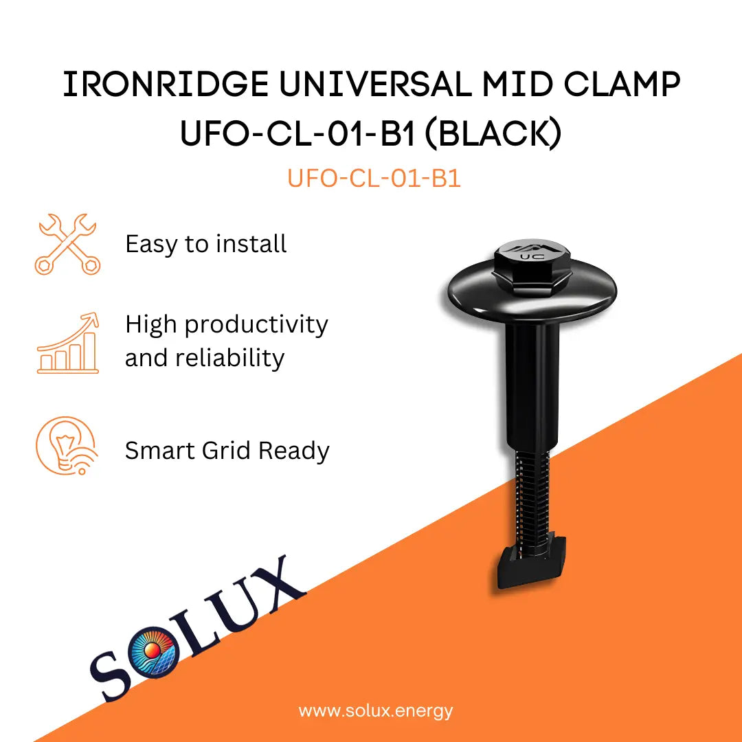 This is an image of Ironridge Mid Clamp, Universal Clamp, Black